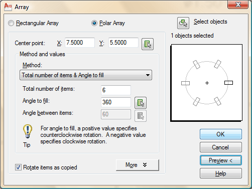 Polar Array Dialog Box